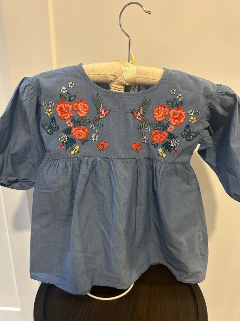 H&M Blue Casual Dress with Orange Floral Embroidery